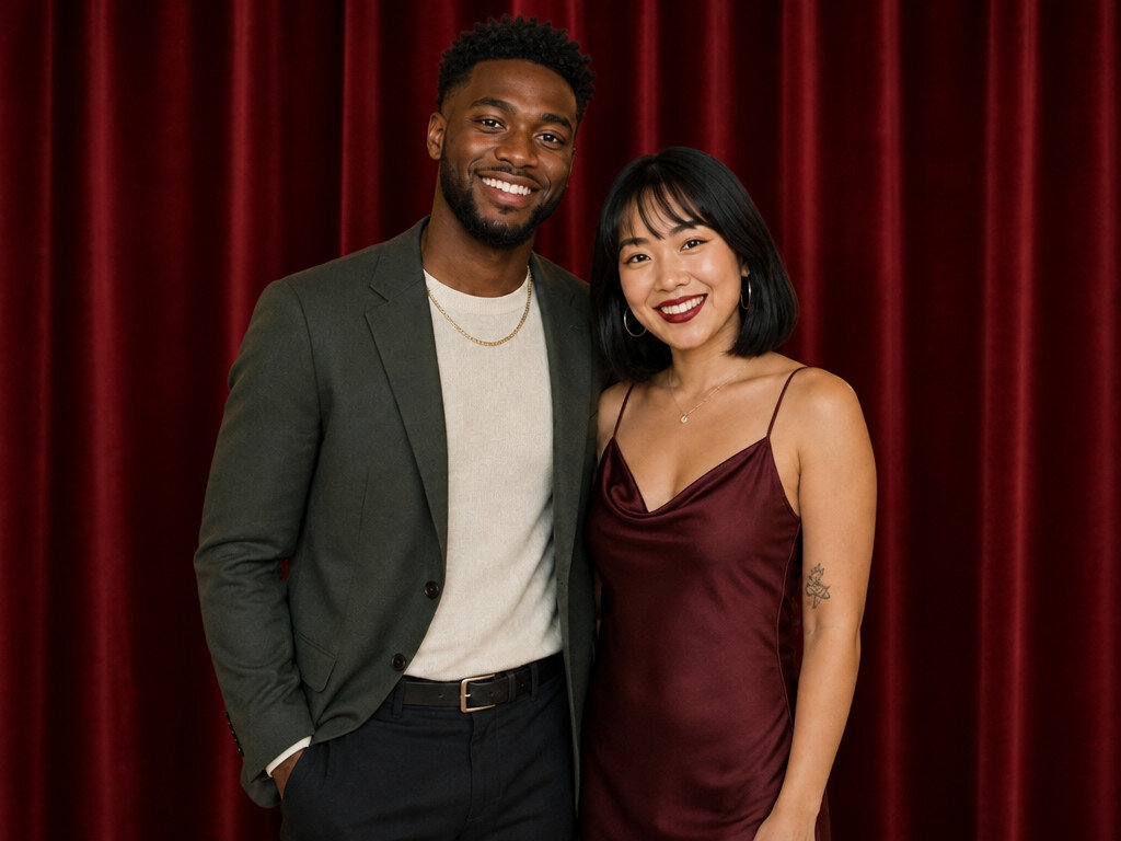 Red Velvet Curtain Portrait: AI photo booth effect, Couple rendering