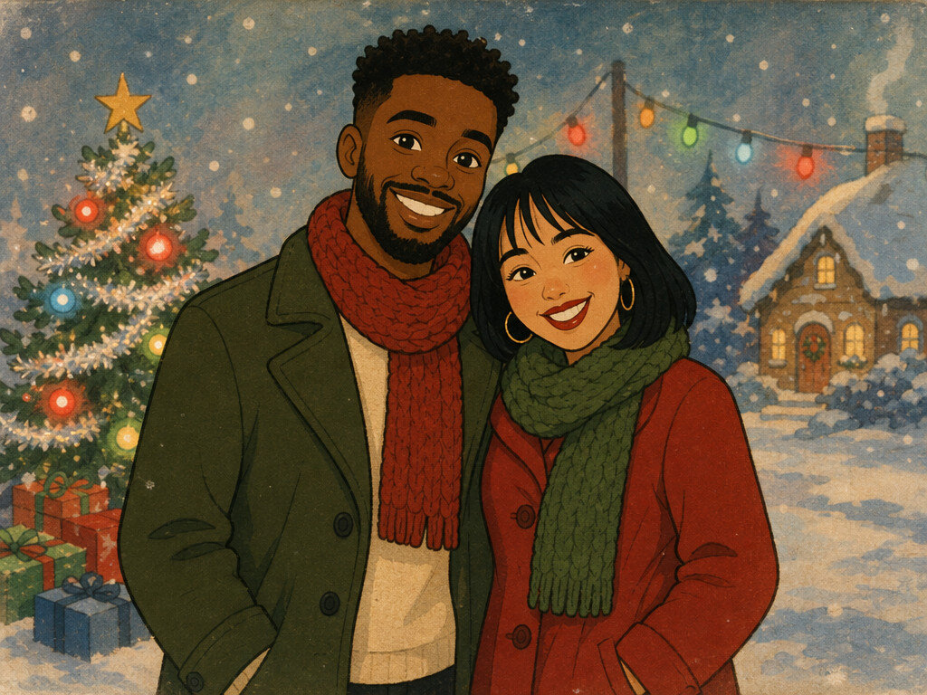 Retro Christmas Cartoon Special — AI photo booth effect, Couple rendering