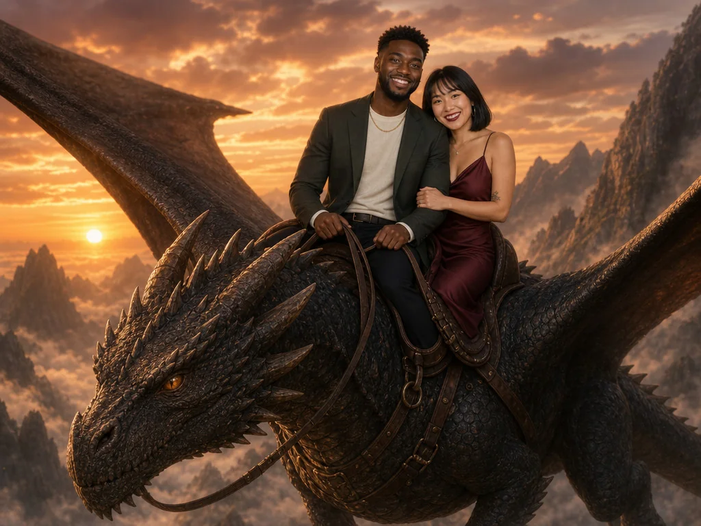 Riding a Dragon — AI photo booth effect, Couple rendering