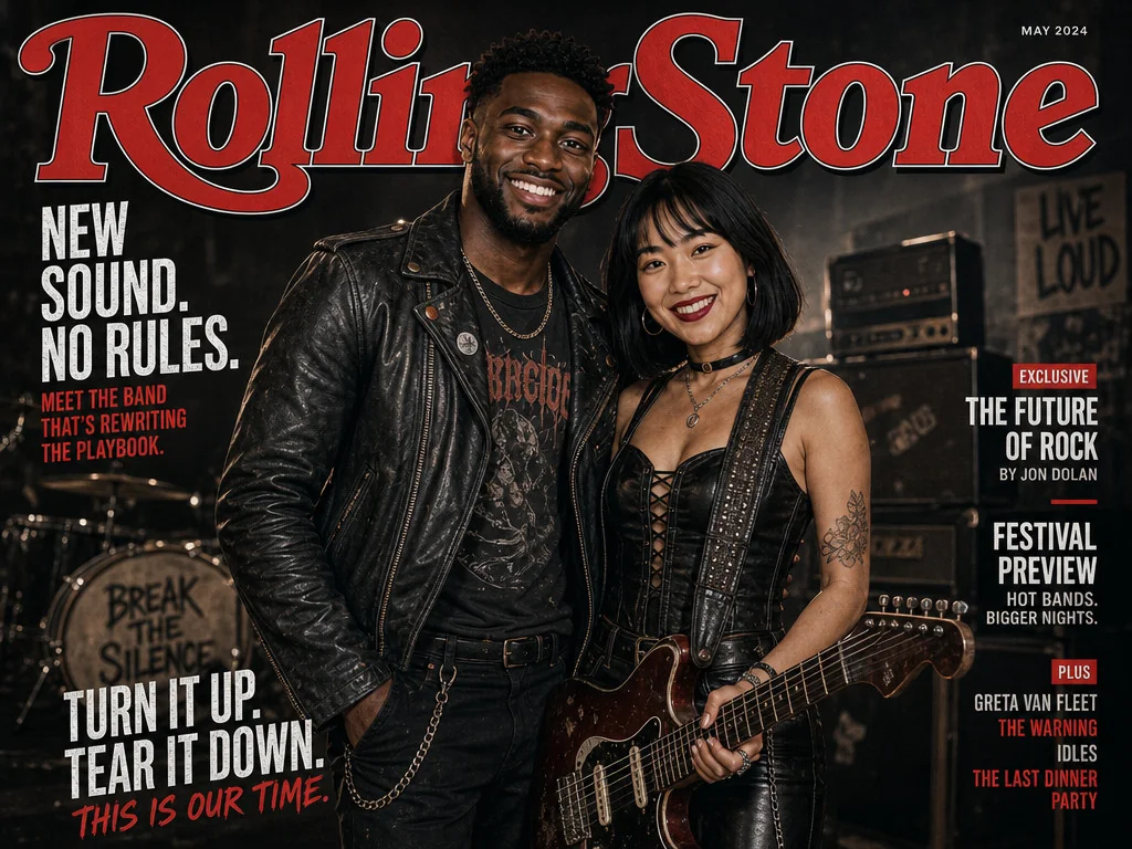 Rolling Stone Band — AI photo booth effect, Couple rendering
