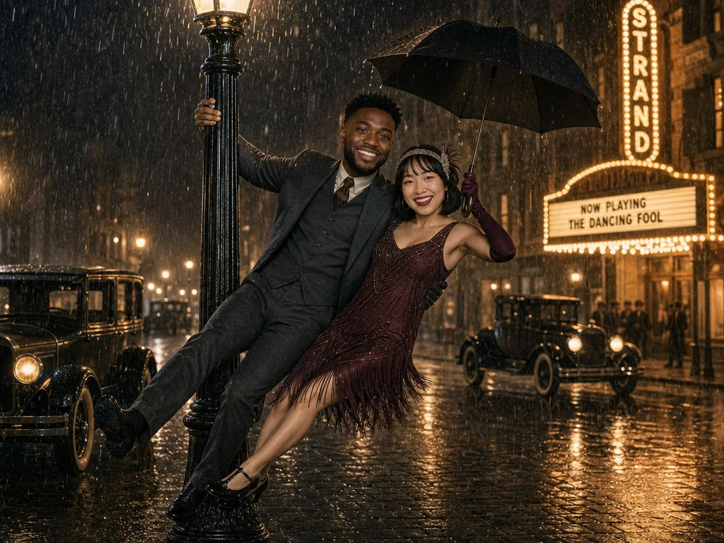 Singin' in the Rain Lamppost — AI photo booth effect, Couple rendering