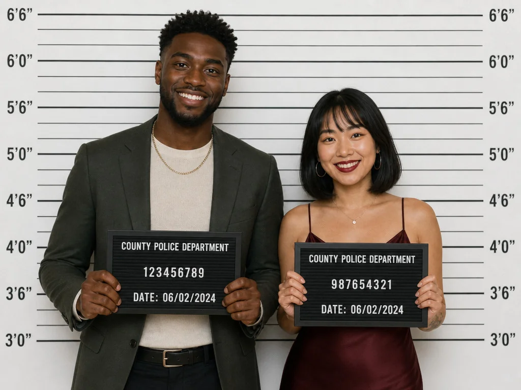 Solo Booking Mugshot — AI photo booth effect, Couple rendering