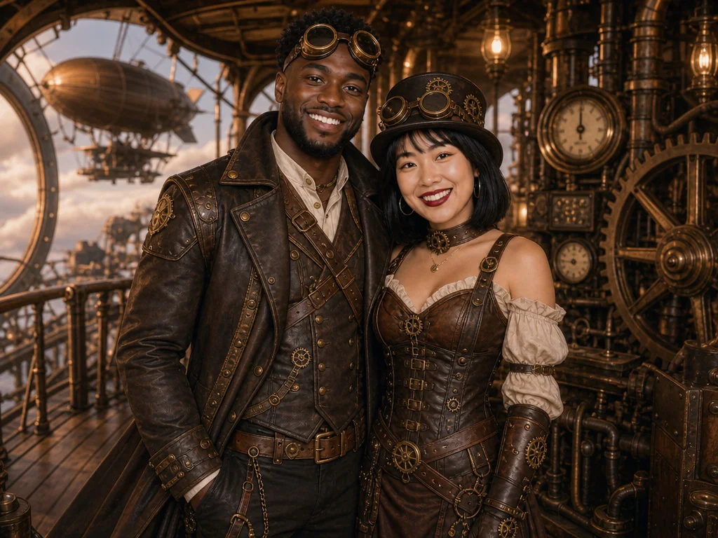 Steampunk Airship — AI photo booth effect, Couple rendering