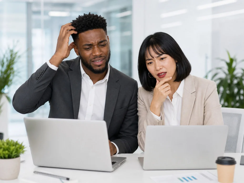Stock Photo Confused at Laptop — AI photo booth effect, Couple rendering