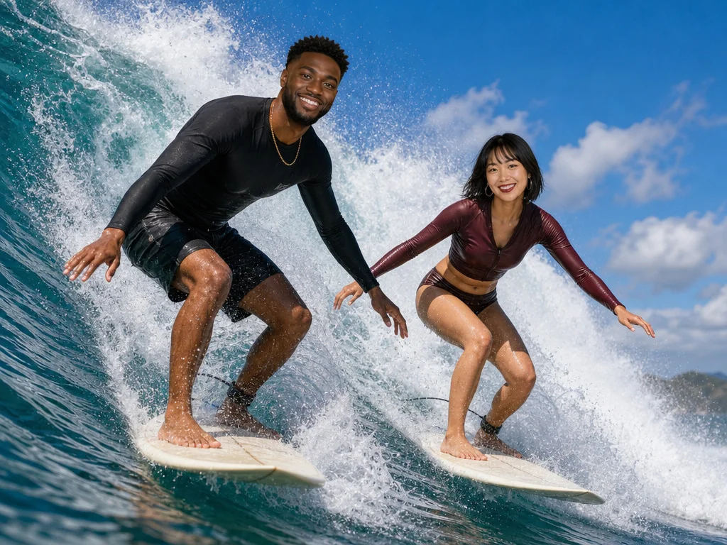 Surfing Wave — AI photo booth effect, Couple rendering