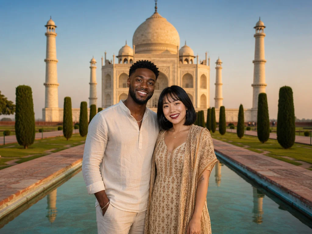 Taj Mahal India — AI photo booth effect, Couple rendering