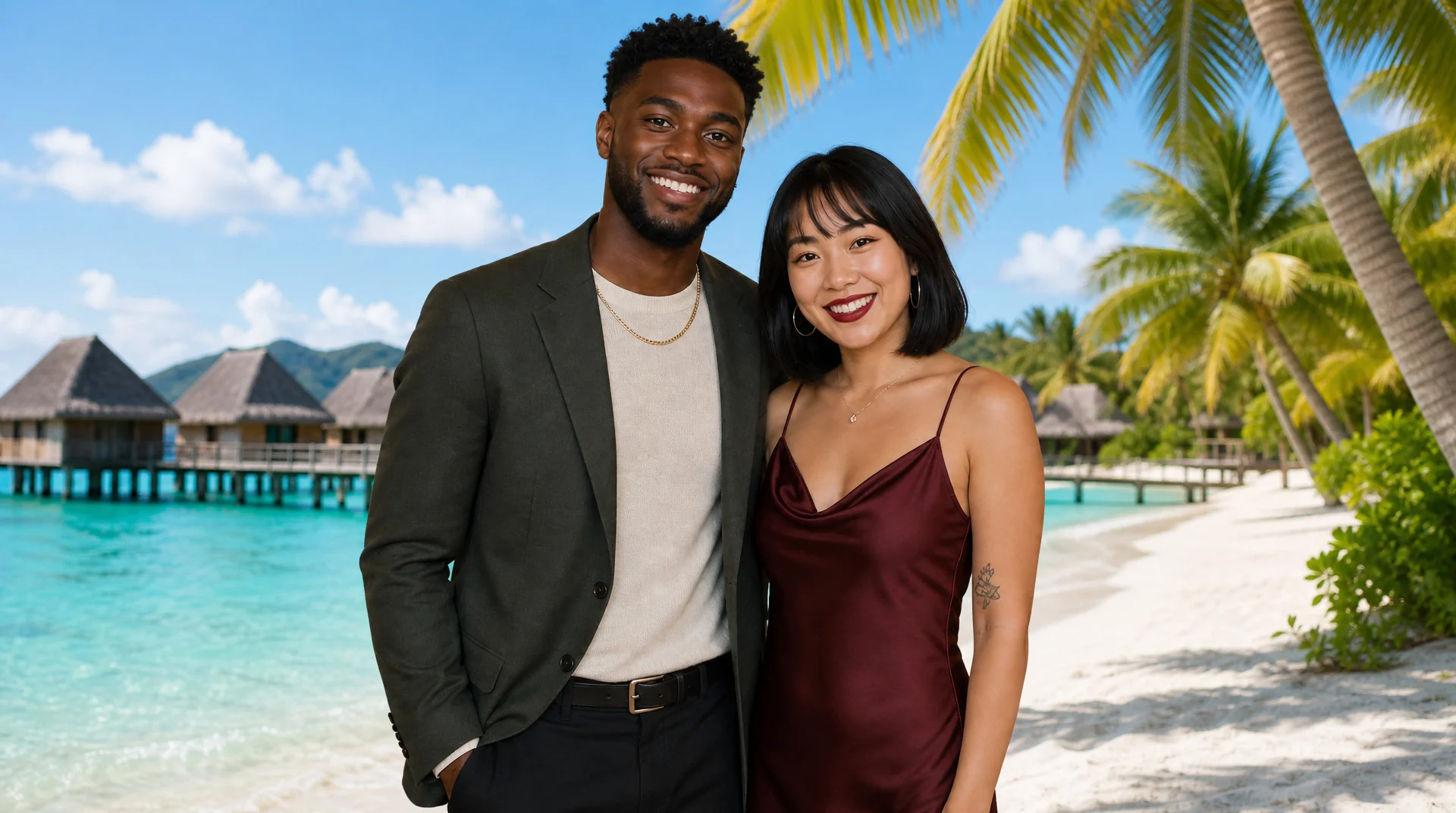 AI photo booth sample: a couple on a tropical Key West beach