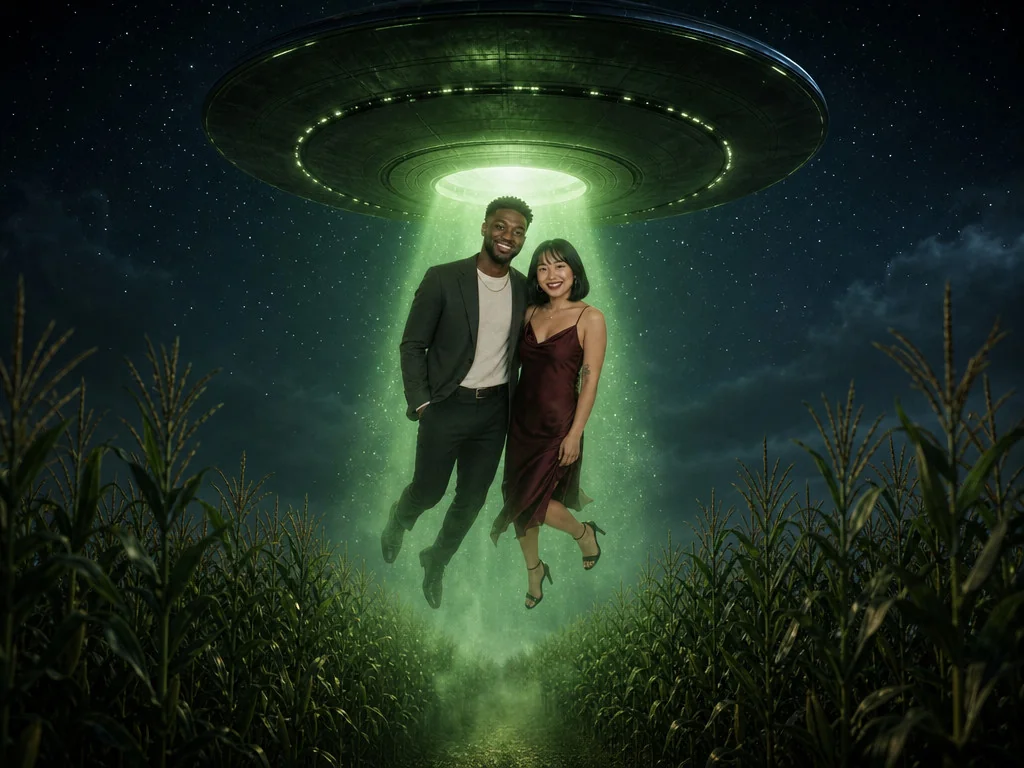 UFO Tractor Beam — AI photo booth effect, Couple rendering