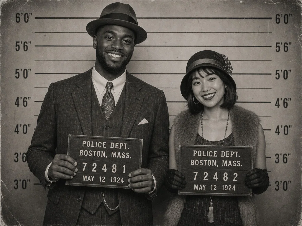 Vintage 1920s Mugshot — AI photo booth effect, Couple rendering