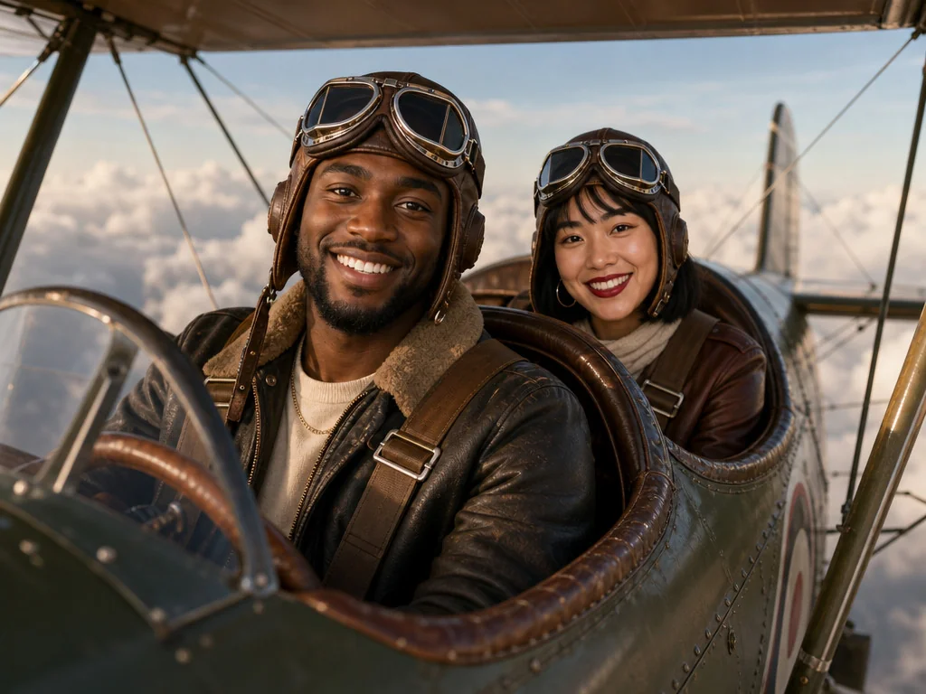 Vintage Biplane — AI photo booth effect, Couple rendering