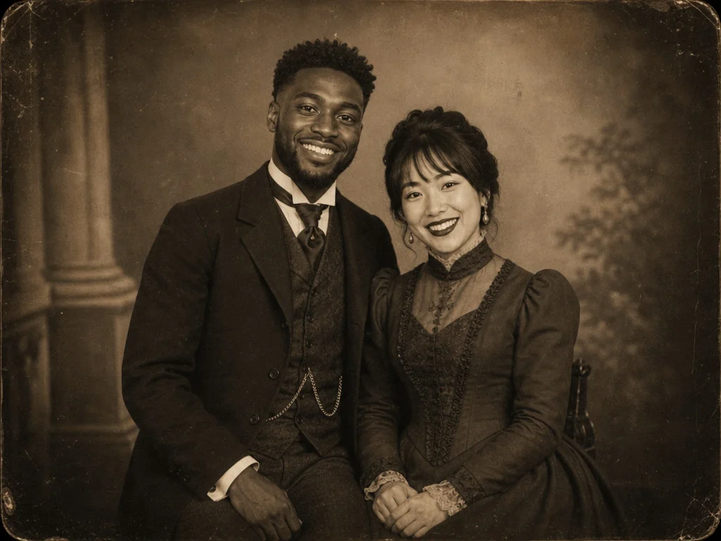 Vintage Family Portrait — AI photo booth effect, Couple rendering