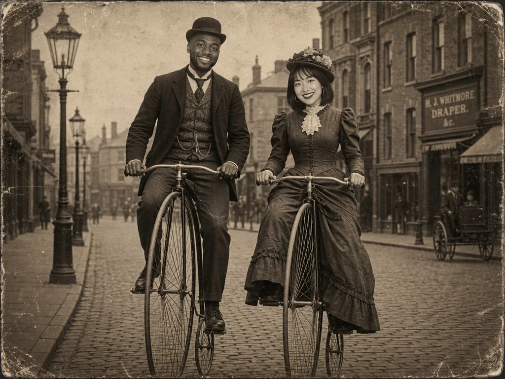 Vintage Penny Farthing Bicycle — AI photo booth effect, Couple rendering