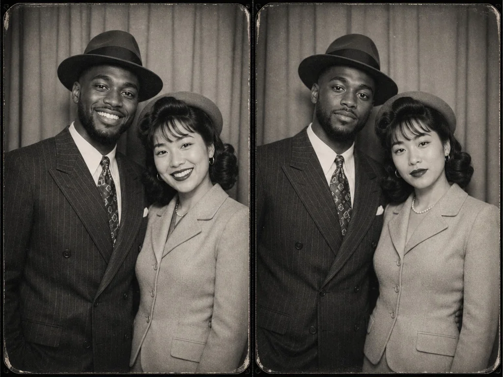 Vintage Photo Booth 1940s — AI photo booth effect, Couple rendering