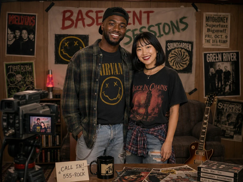 Wayne's World Basement — AI photo booth effect, Couple rendering