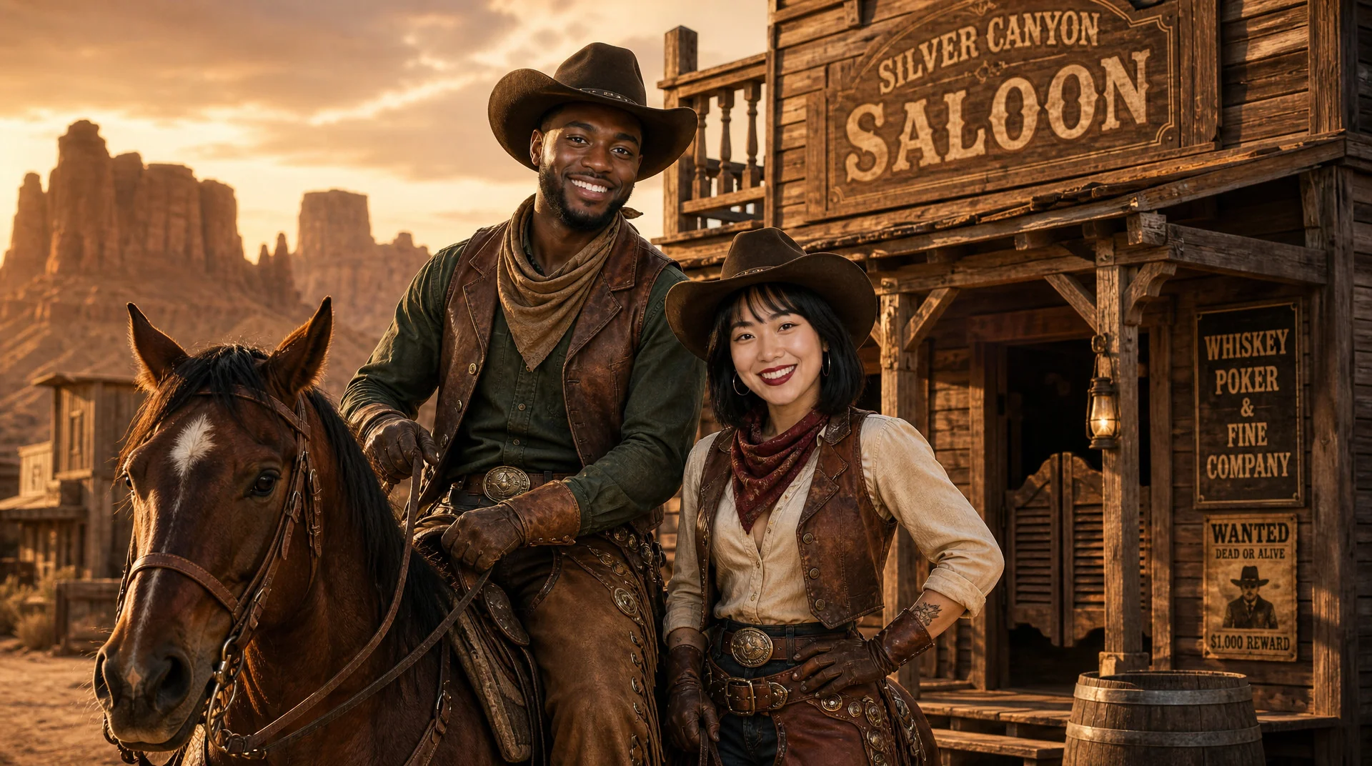 AI photo booth sample: a couple styled as country western stars