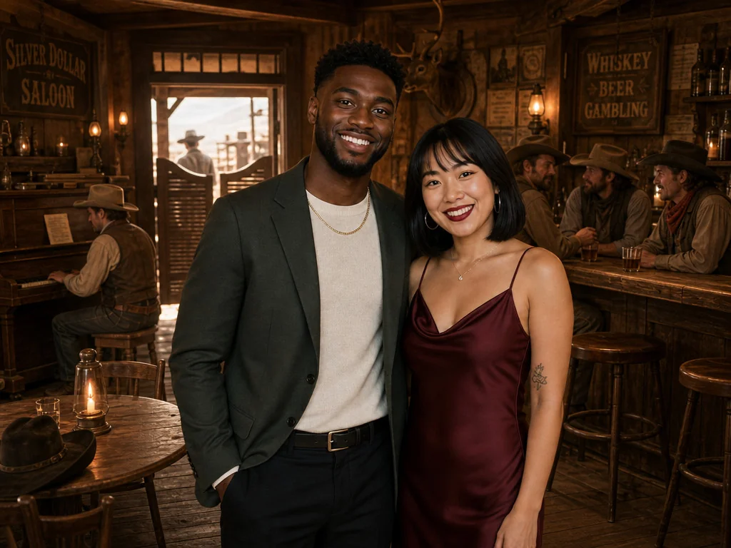 Wild West Saloon — AI photo booth effect, Couple rendering