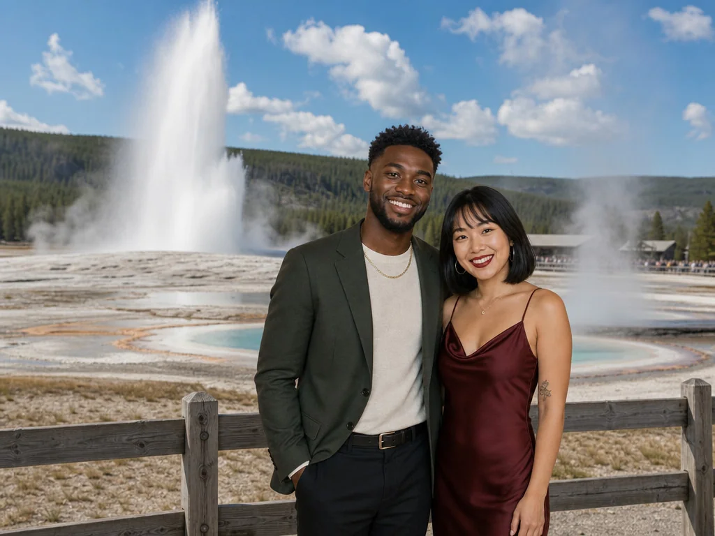 Yellowstone Geysers Wyoming — AI photo booth effect, Couple rendering