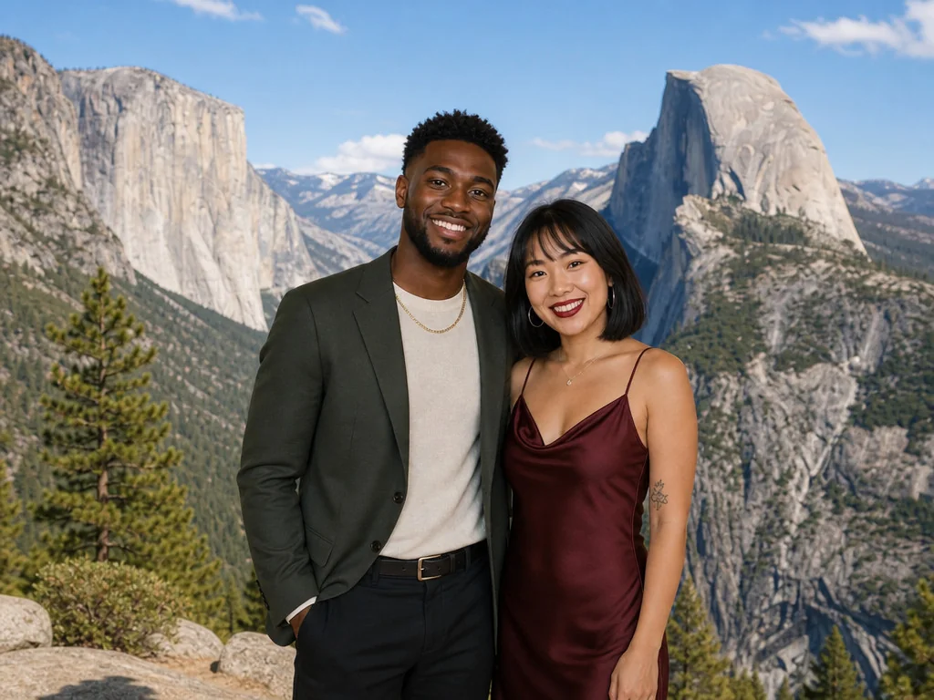 Yosemite National Park California — AI photo booth effect, Couple rendering