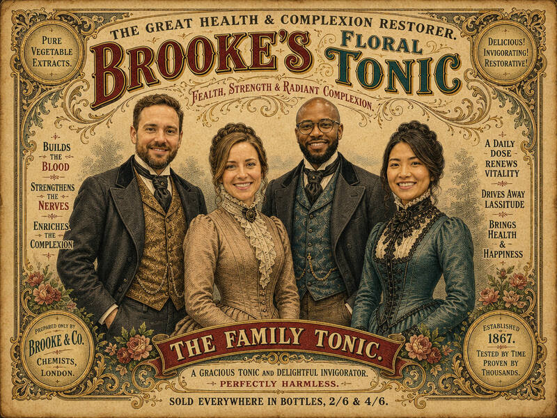 1880s Advertisement AI photo booth effect — Group rendering