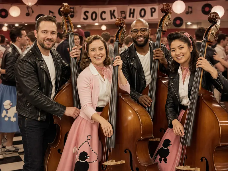 1950s Sock Hop Bass Player AI photo booth effect — Group rendering