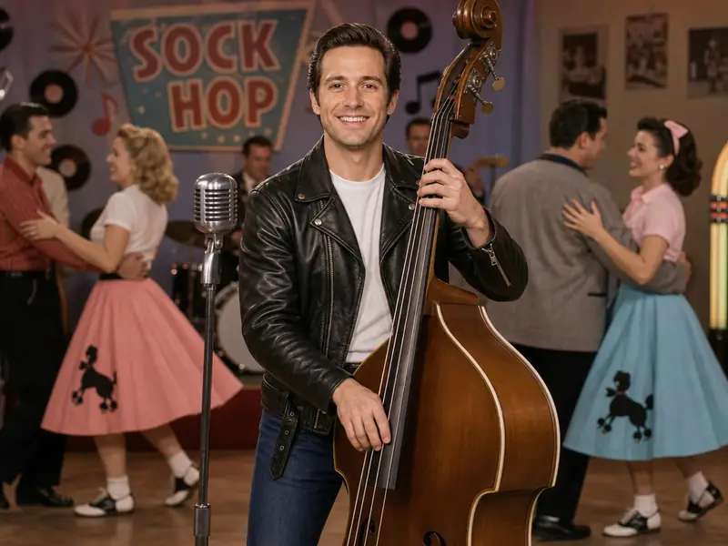 1950s Sock Hop Bass Player AI photo booth effect — Solo rendering