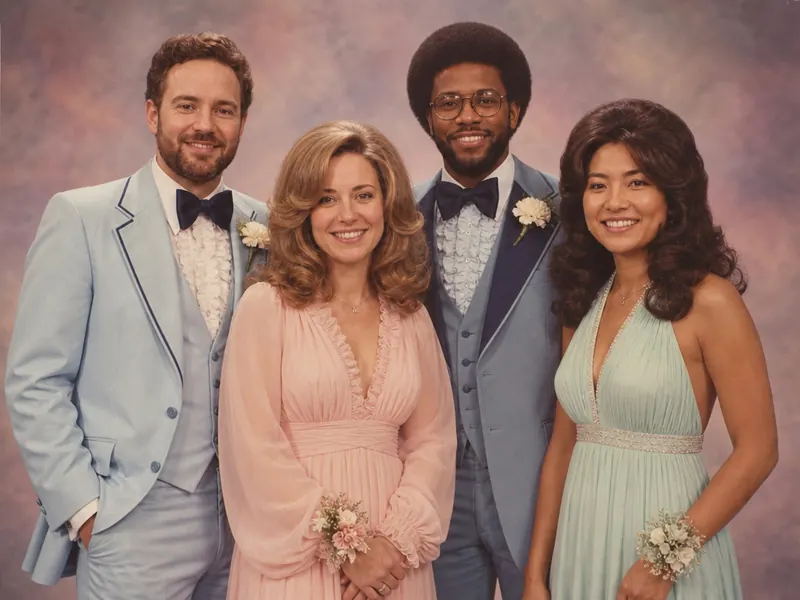 1970s Prom Portrait AI photo booth effect — Group rendering