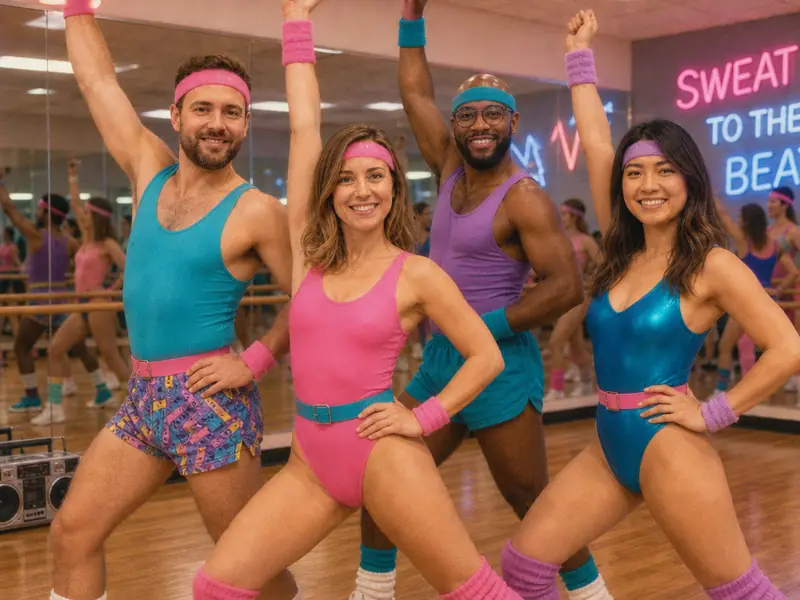 1980s Aerobics Class AI photo booth effect — Group rendering