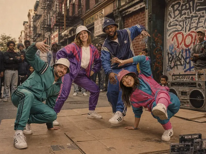 1980s Breakdancing Inner City AI photo booth effect — Group rendering
