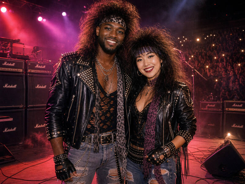 1980s Hair Metal Band AI photo booth effect — Couple rendering