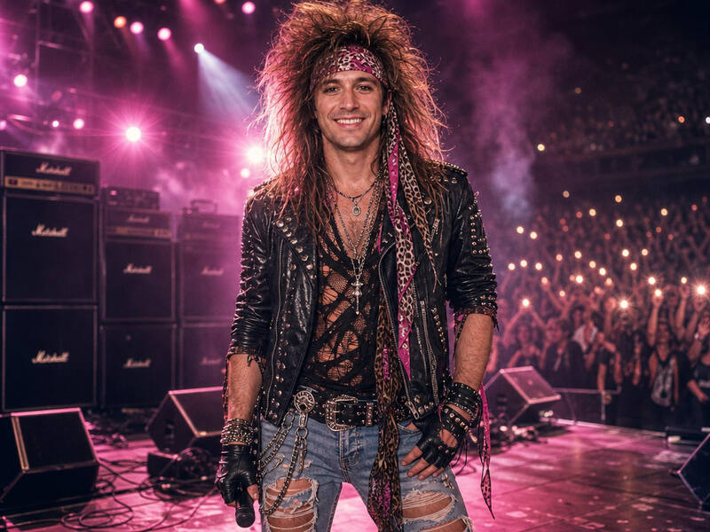 1980s Hair Metal Band AI photo booth effect — Solo rendering