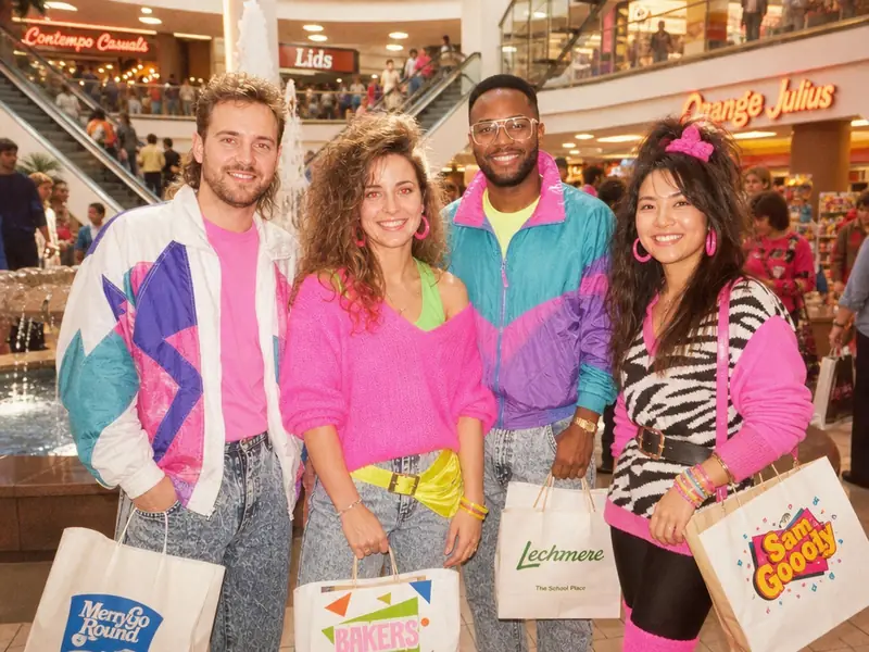 1980s Mall Shopping AI photo booth effect — Group rendering