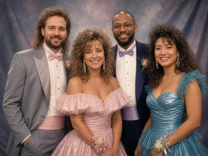 1980s Prom Portrait AI photo booth effect — Group rendering