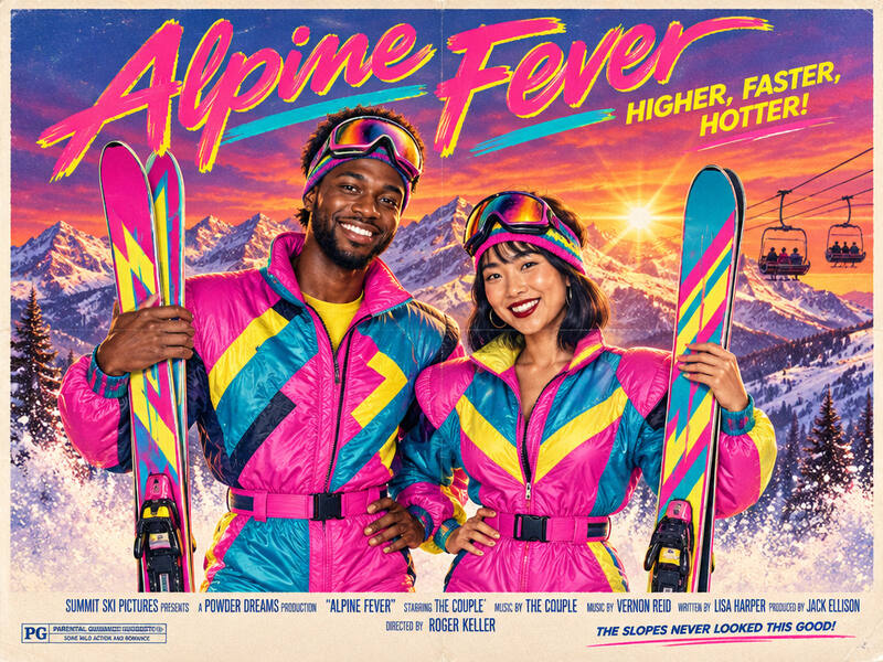 1980s Ski Movie Poster AI photo booth effect