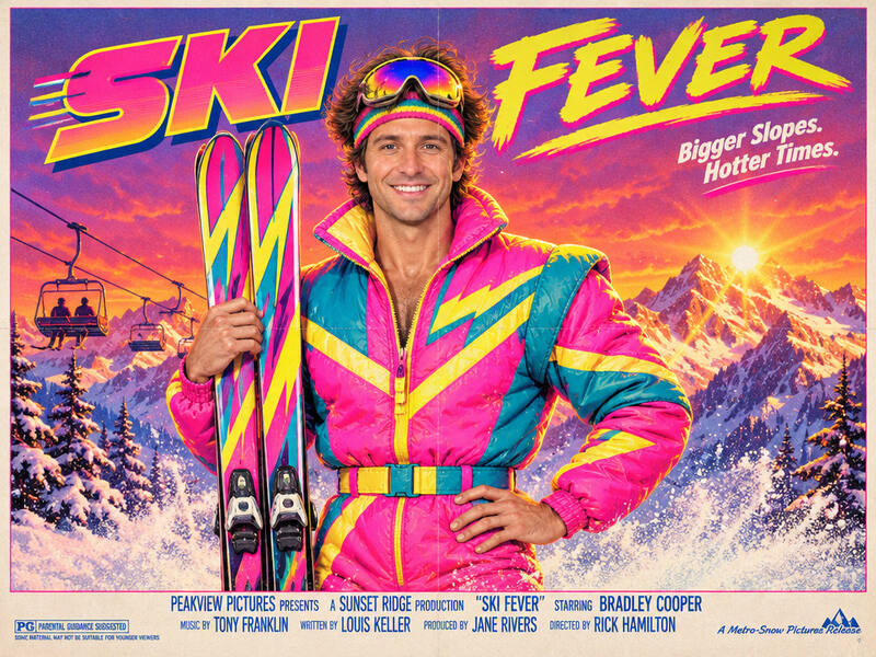 1980s Ski Movie Poster AI photo booth effect: Solo rendering