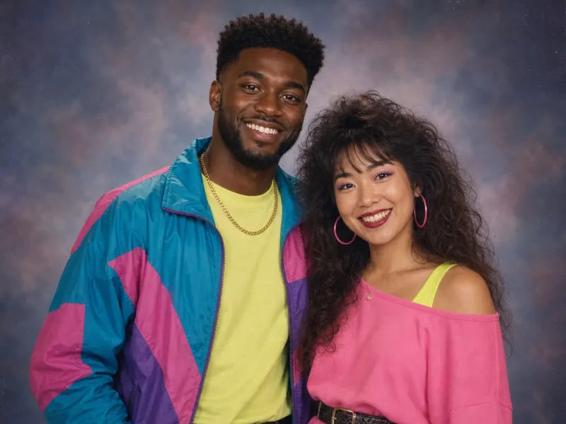 1980s Yearbook AI photo booth effect — Couple rendering