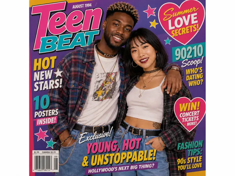 1990s Teen Beat Magazine AI photo booth effect — Couple rendering