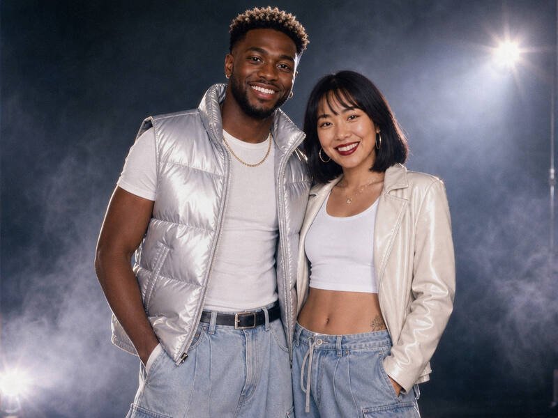 90s Boy Band Album Shoot AI photo booth effect — Couple rendering