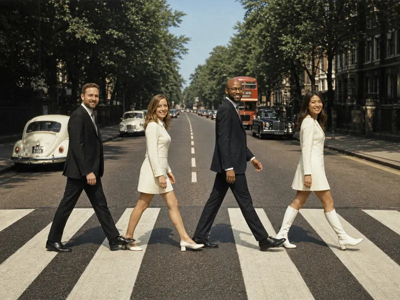 Abbey Road Crosswalk AI photo booth effect — Group rendering