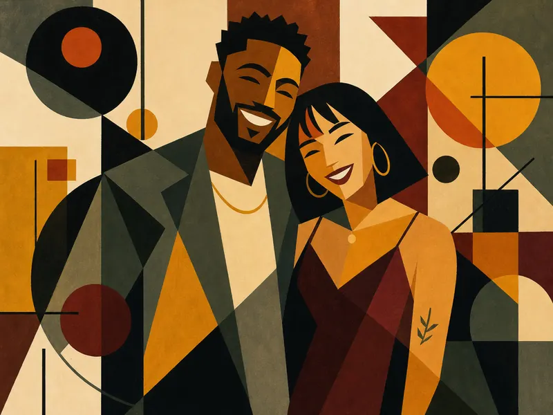 Abstract Geometric AI photo booth effect — Couple rendering