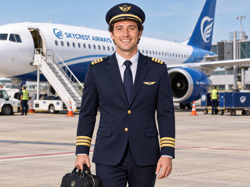 Airline Pilot On The Tarmac AI photo booth effect: Solo rendering