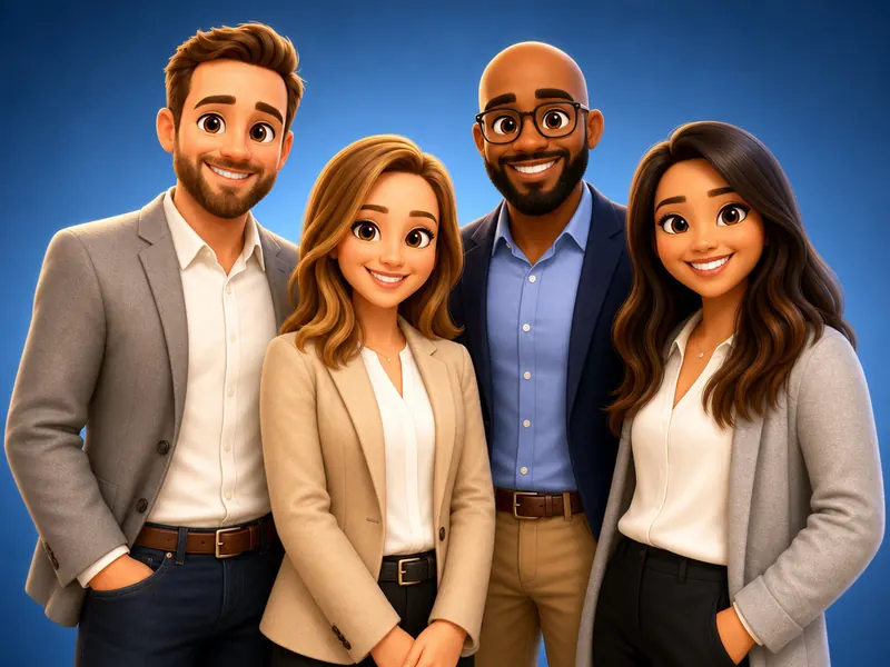Animated 3D AI photo booth effect — Group rendering