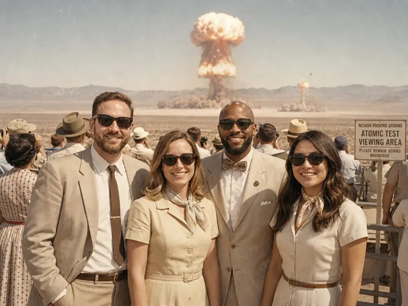 Atomic Bomb Test 1950s AI photo booth effect — Group rendering