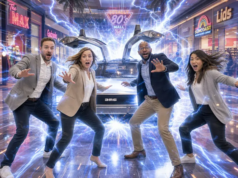 Back to the Future DeLorean AI photo booth effect — Group rendering