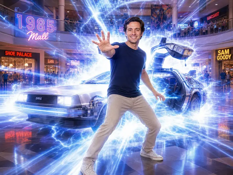 Back to the Future DeLorean AI photo booth effect — Solo rendering