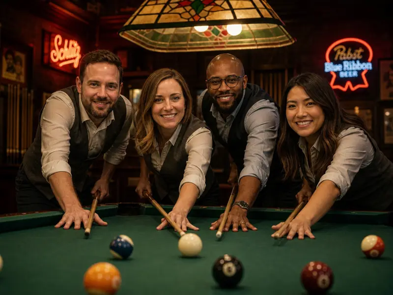 Billiards Pool Hall AI photo booth effect — Group rendering