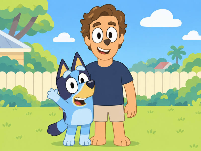 Bluey Cartoon Style AI photo booth effect: Solo rendering