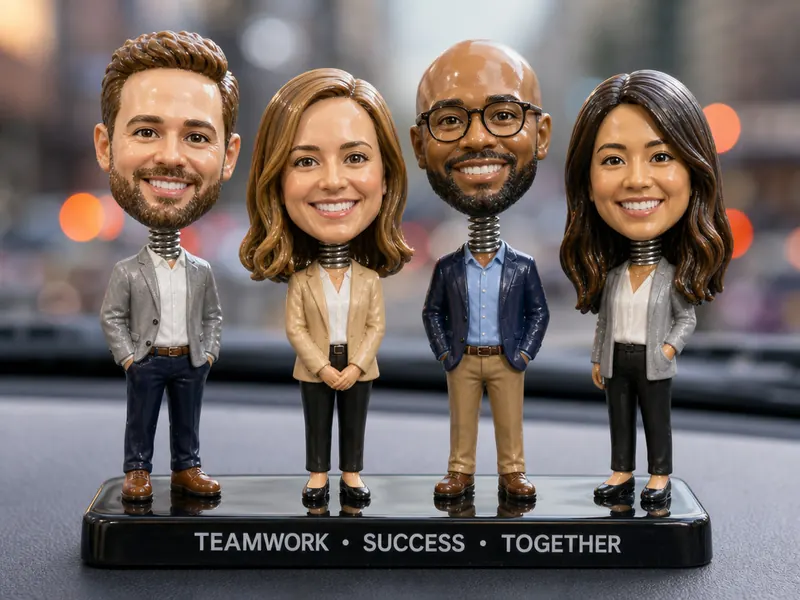 Bobblehead AI photo booth effect — Group rendering