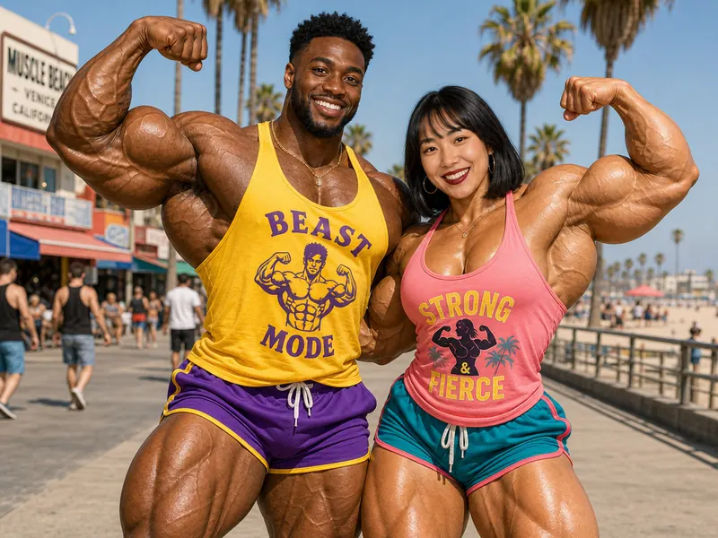 Bodybuilder Muscles AI photo booth effect — Couple rendering