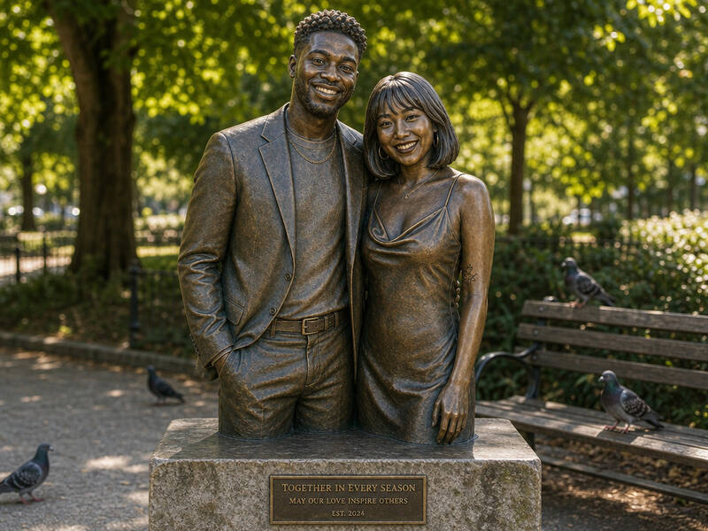 Bronze Park Statue AI photo booth effect — Couple rendering