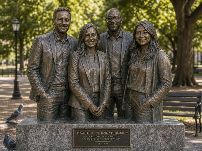 Bronze Park Statue AI photo booth effect — Group rendering